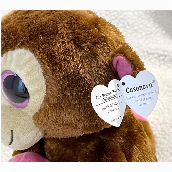 NWT Rare TY Beanie Boo Casanova Monkey Plush Medium 9" Pink Heart Valentine - Picture 3 of 3